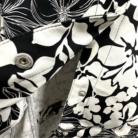 Liz Claiborne Black White Floral Print Cotton Snap Button Up Jacket Womens Large - Picture 10 of 11